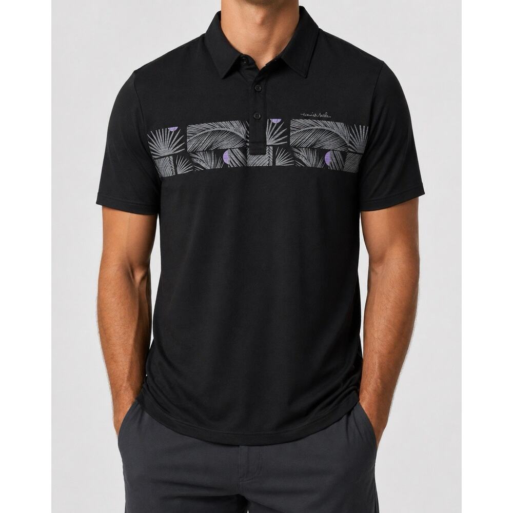 Travis Mathew Polo Shirt Mens Small Tropical Leaf Print Golf Performance